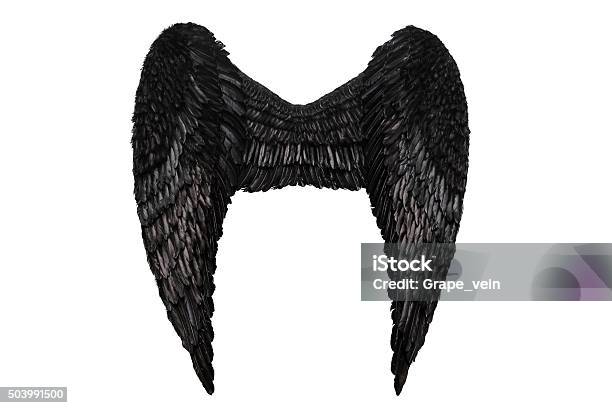 Black Wings On White Stock Photo - Download Image Now - Black Color, Angel, Animal Wing