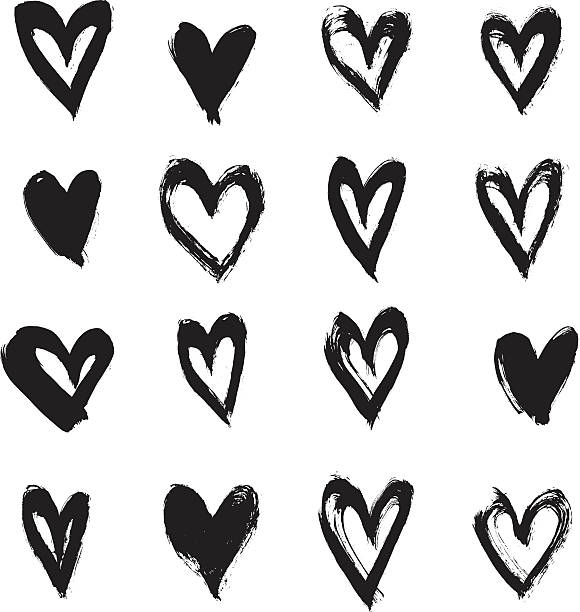 Hand drawn vector vintage texture. Collection with ink hearts Hand drawn vector vintage texture. Collection with ink hearts. Ink and brush brush stroke heart stock illustrations