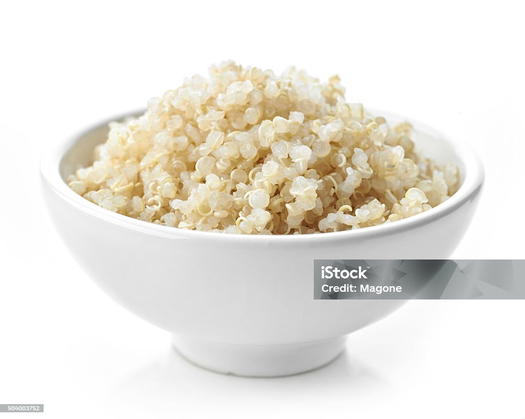 Boiled Quinoa seeds Bowl of boiled Quinoa seeds isolated on white background Quinoa Stock Photo