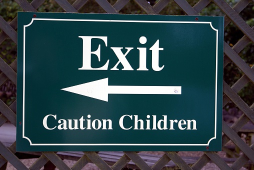 Child Fun Exit Sign Exit Caution Children Sign Stock Photo - Download Image Now ...