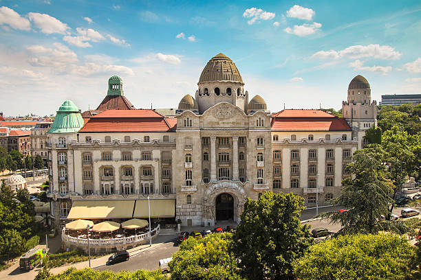 Gellert Hotel and Spa Budapest Budapest, Hungary - July 9, 2013: Hotel Gellert is a famous hotel in Budapest, Hungary, built on the right bank of the river Danube between 1916 and 1918 in the (Secession) Art Nouveau style at the foot of Gellert Hill, next to Liberty Bridge. It is famous for its thermal baths and spa, connected to the hotel directly. Thermal baths is used for healing different diseases and illnesses. hot tub with its glass roofs, which is opened in the summer, and the wave bath are the favourites among guests. gellert stock pictures, royalty-free photos & images