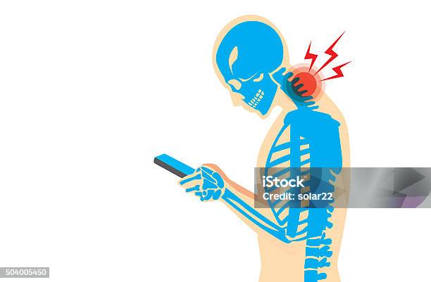 Neck Pain From Smartphone Stockvectorkunst en meer beelden van Techniek - Techniek, Mobiele telefoon, Postuur