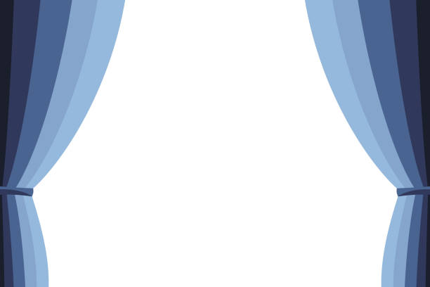 Blue curtain opened on a white background. Blue curtain opened on a white background. Simple flat vector illustration,EPS 10. blue curtain opened on white background stock illustrations