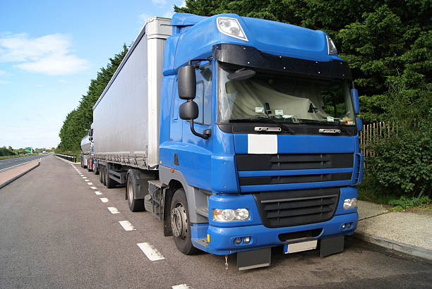 Truck and large cargo container with clipping path on white background