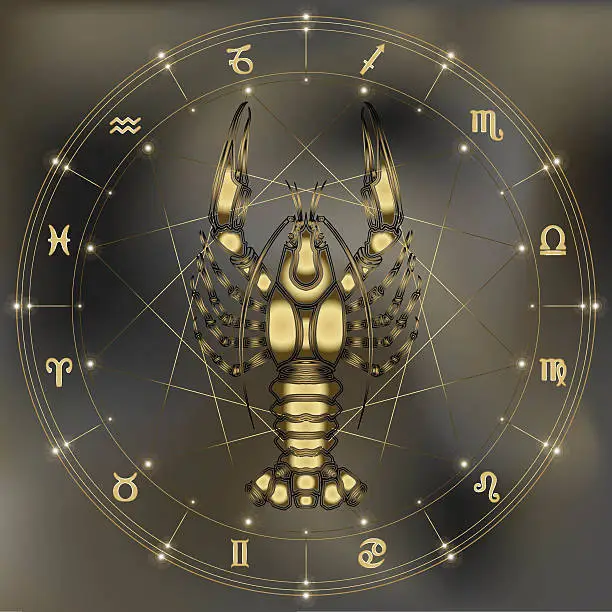 Vector illustration of Golden crawfish, zodiac Cancer sign
