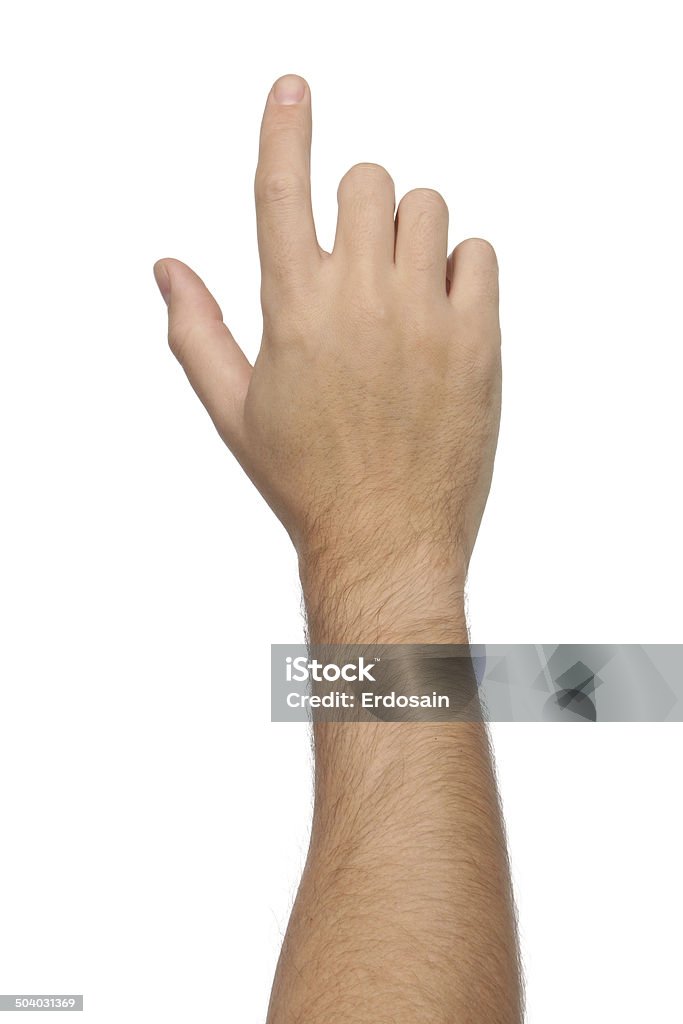Hand signs. Pointing or touching something. Isolated Men Stock Photo