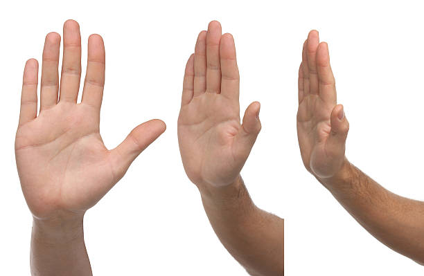 istock Stop. Three different male hand signs isolated 504033407