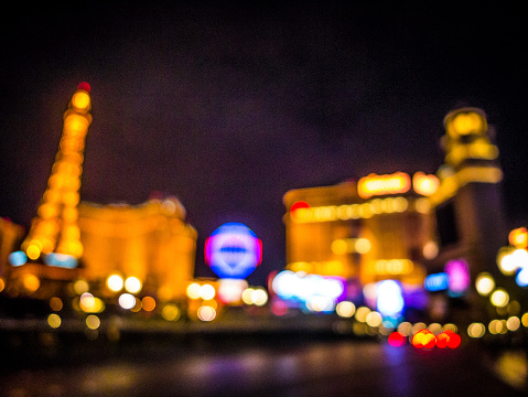 Defocused lights on the Strip in Las Vegas.