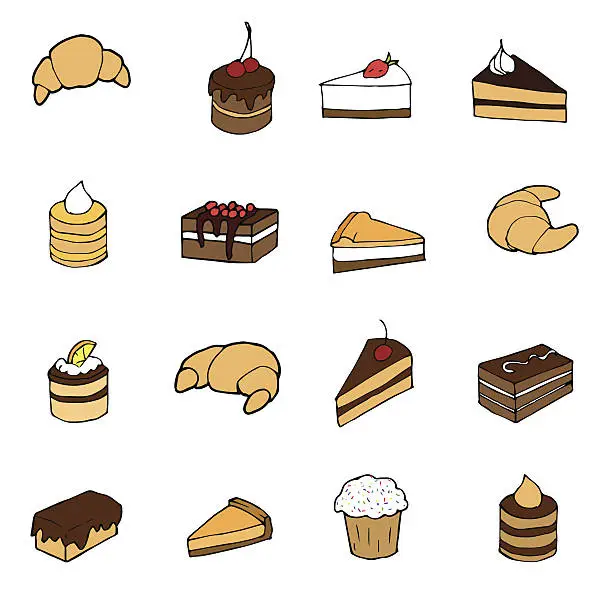 Vector illustration of Vector hand darwn set of cakes, sweets, biscuits  and baking