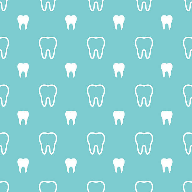 ilustraciones, imágenes clip art, dibujos animados e iconos de stock de dientes blancos sobre fondo turquesa. patrón sin costuras vector dental - dentist