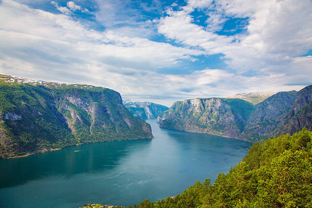 istock Aurlandsfjord landscape with blue sky and clouds, Norway. 504035896