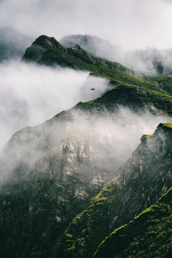 Mist grows over the peaks of Mount Pilatus in Switzerland.