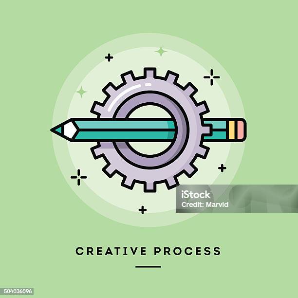 Creative Process Flat Design Thin Line Banner Stock Illustration - Download Image Now - Contented Emotion, Creativity, Icon Symbol