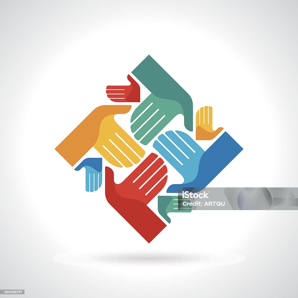 Teamwork symbol. Multicolored hands A Helping Hand stock vector