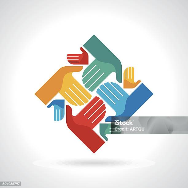 Teamwork Symbol Multicolored Hands Stock Illustration - Download Image Now - A Helping Hand, Assistance, Bonding