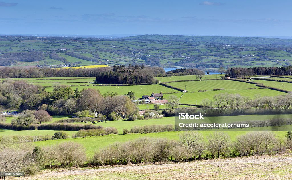 View from Black Down Mendip Hills Somerset towards Chew Valley View from Black Down the highest hill in the Mendip Hills Somerset in south-west  England towards Blagdon Lake and Chew Valley Chewing Stock Photo