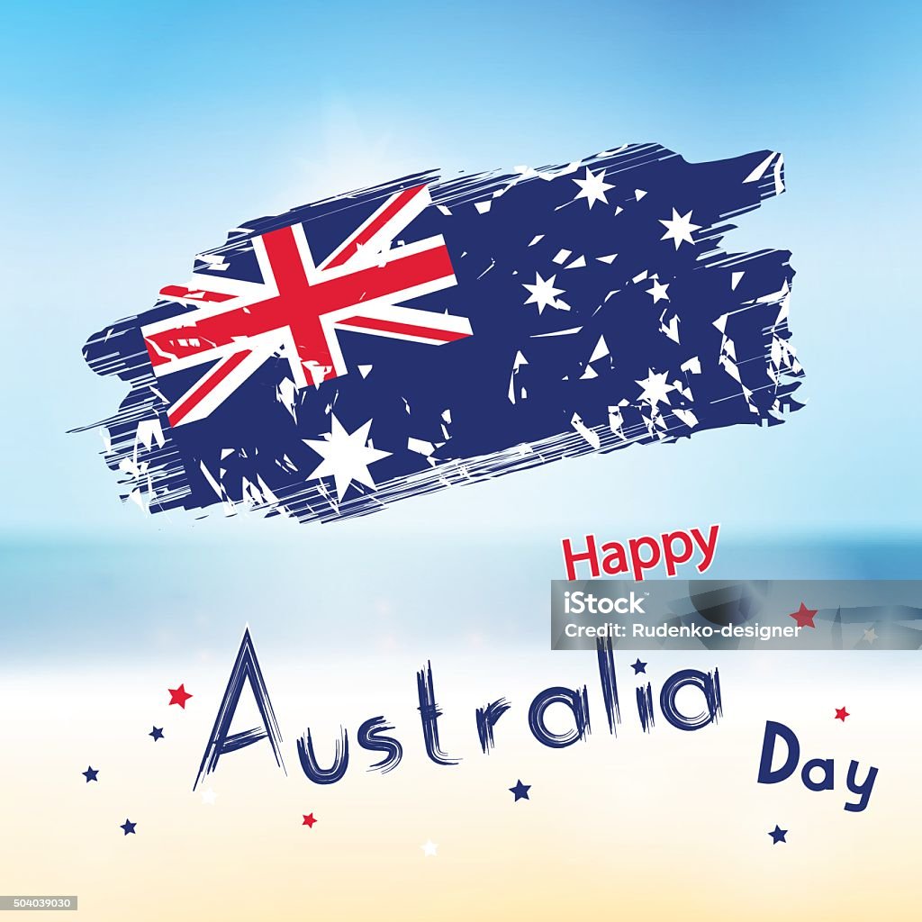 Australia day with grange flag on blur background. Australia day with grange flag on blur background. Sea and ocean in vector. Simple holiday text for australia day Australia Day stock vector