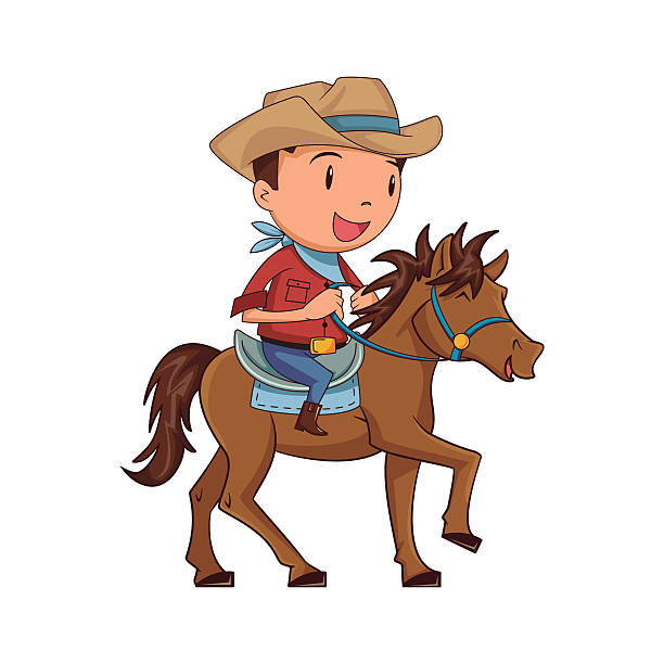Child Horseback Riding Stock Illustration - Download Image Now - Child,  Cowboy, Cartoon - iStock