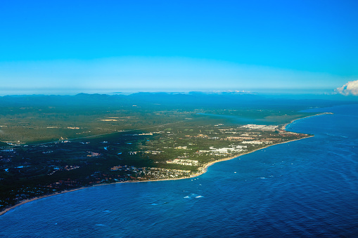 Atlantic Ocean coast from plane view, Dominican Republic