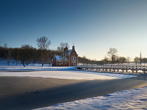 Old chapel on snowy winter park