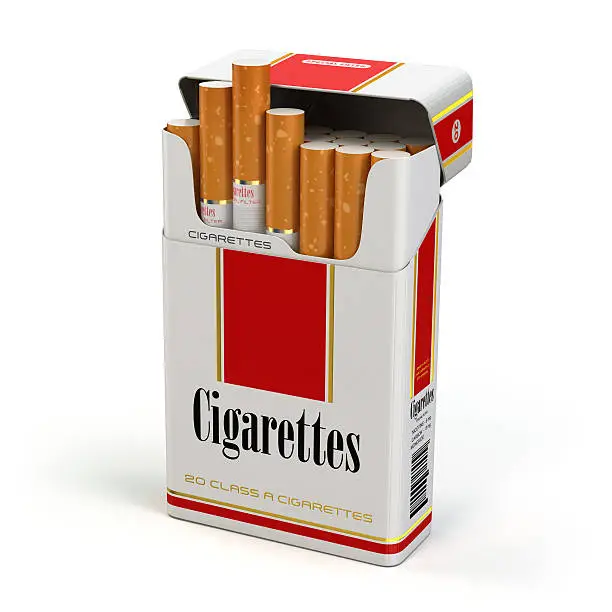 Photo of Cigarette pack on white isolated background.