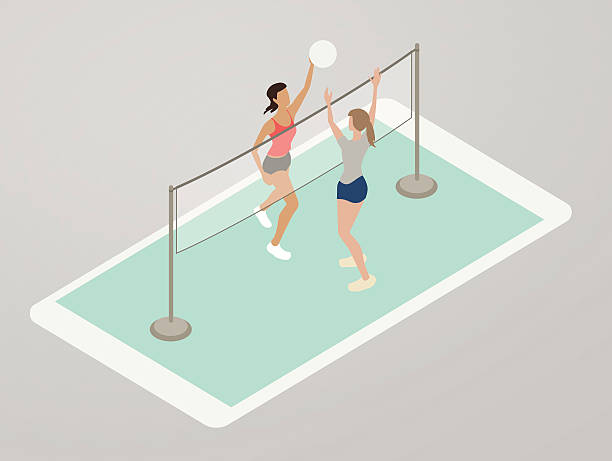 ilustraciones, imágenes clip art, dibujos animados e iconos de stock de voleibol aplicación de ilustración - volleyball volleying women female