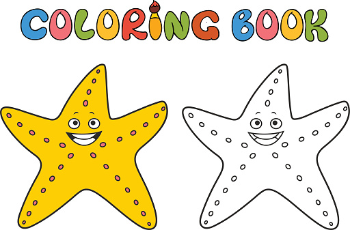 Cute happy starfish cartoon.coloring book