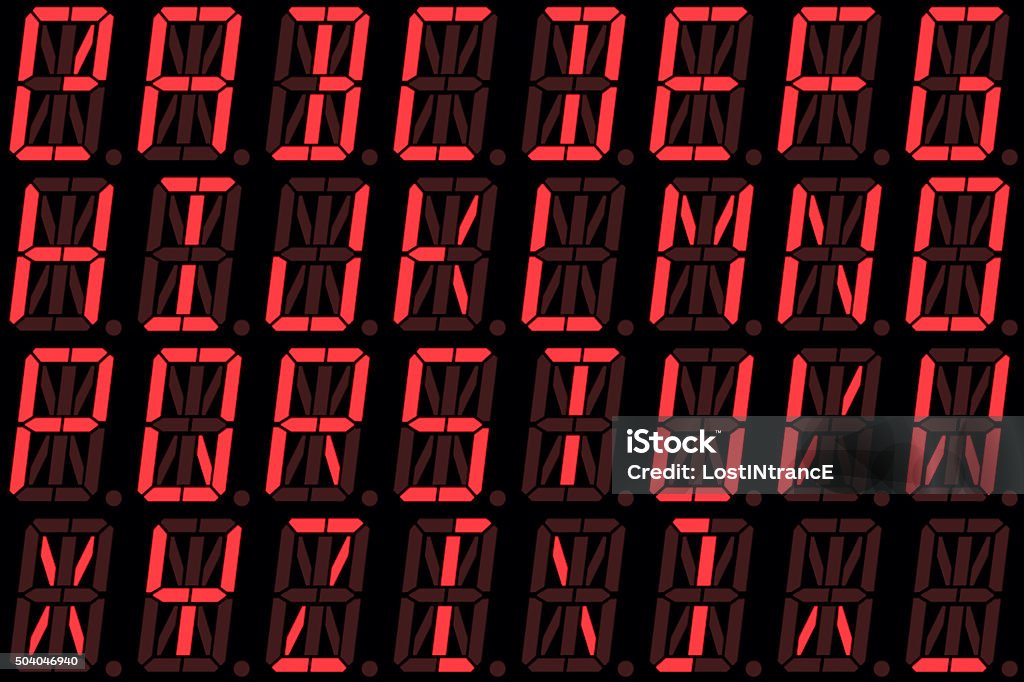 Digital Font From Capital On Red Alphanumeric Led Display Stock Photo - Download Image Now - iStock