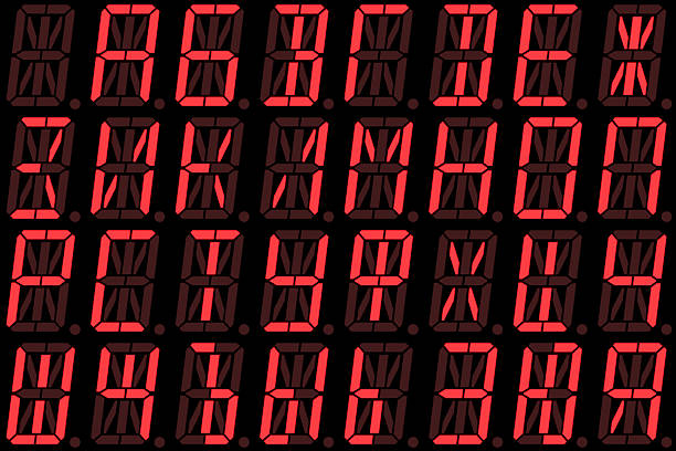 istock Cyrillic font from capital letters on red alphanumeric LED display 504047056