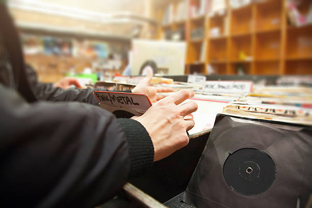 istock Record store, second hand vinyl records, hands searching 504048986
