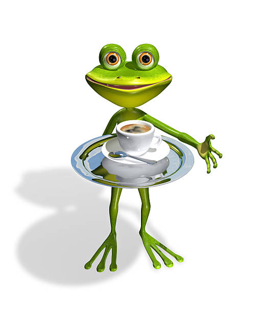 istock frog with a cup of coffee 504053585