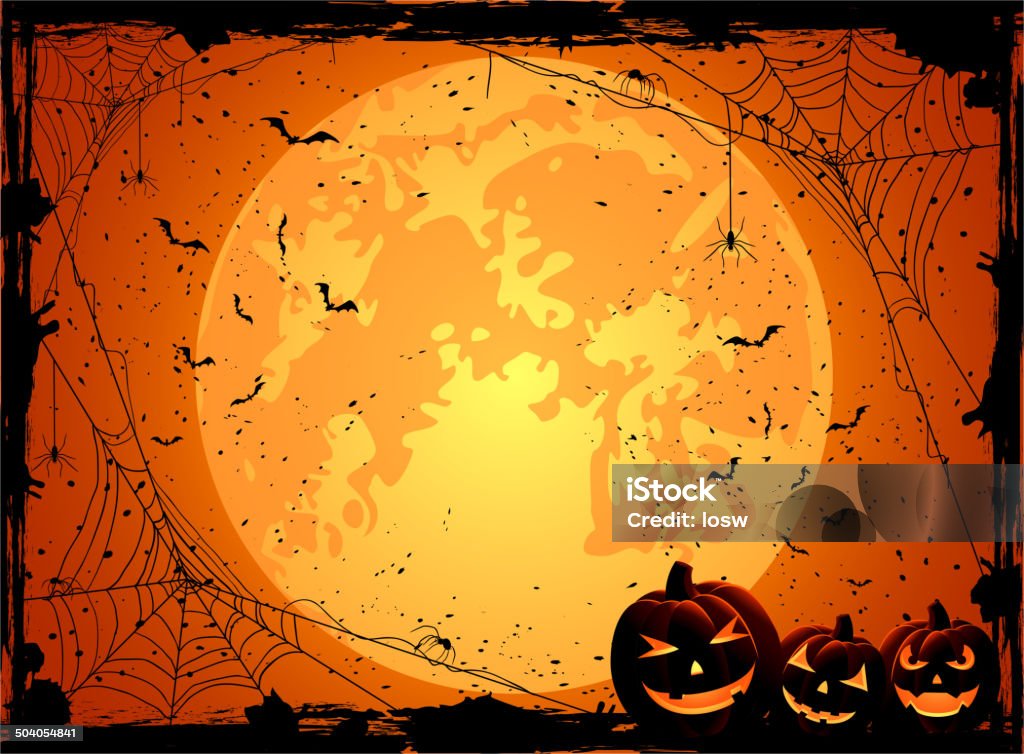 Halloween background Horizontal Halloween night background with Moon, spiders and Jack O' Lanterns, illustration. Abstract stock vector