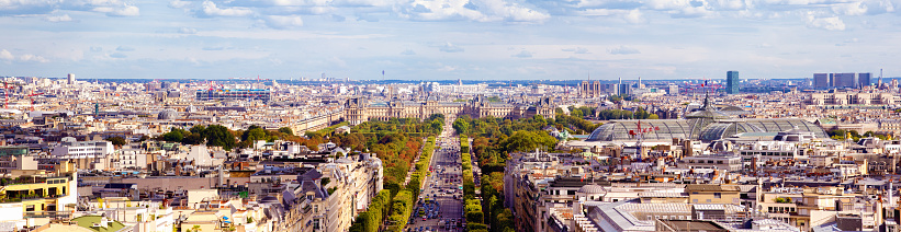 Paris Panoramic Skyline looking East down the Champs-Elysees.