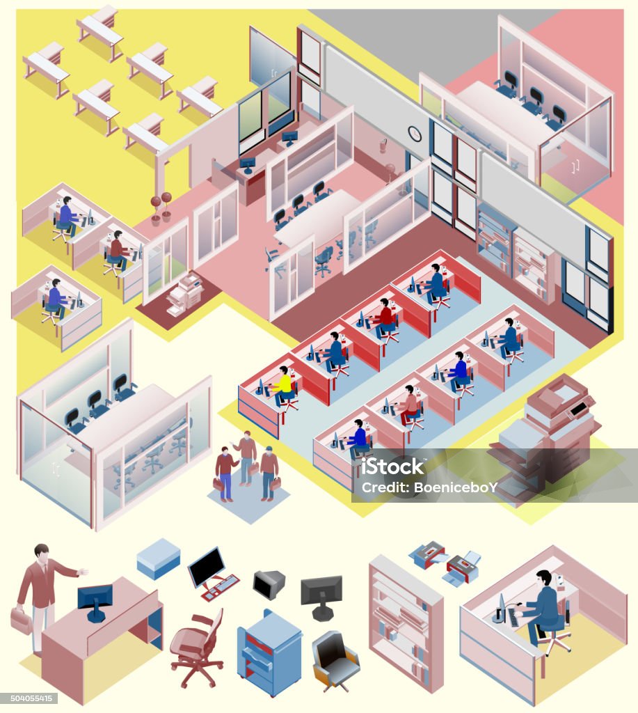 set of office isometric vector. workstation, people, manager, sales custom interior isometric vector Office stock vector