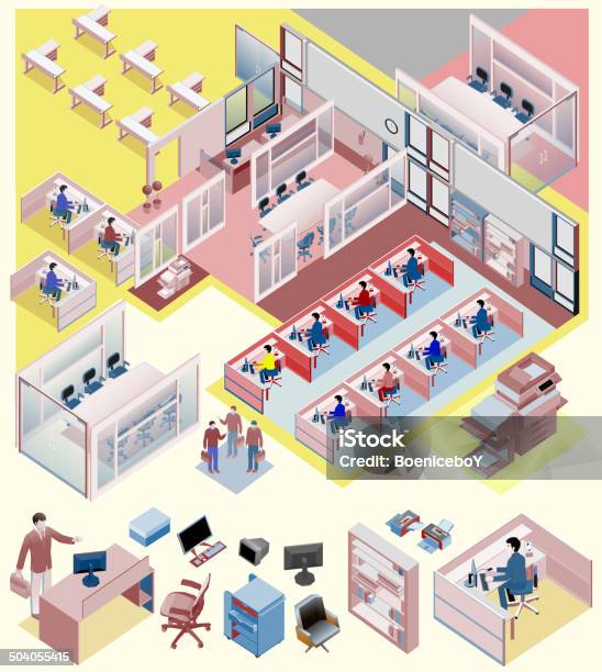 Set Of Office Isometric Vector Workstation People Manager Sales Stock Illustration - Download Image Now