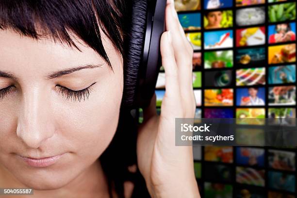 Nice Music Woman Enjoying Music Stock Photo - Download Image Now - Television Set, Radio, Device Screen