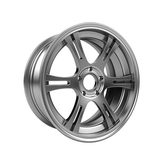 istock Polished chrome rim wheel on white 504056985