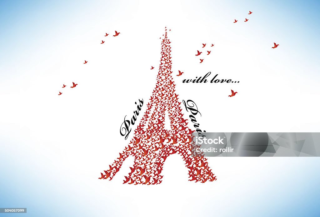Torre Eiffel en París palomas de papel origami - arte vectorial de Abstracto libre de derechos