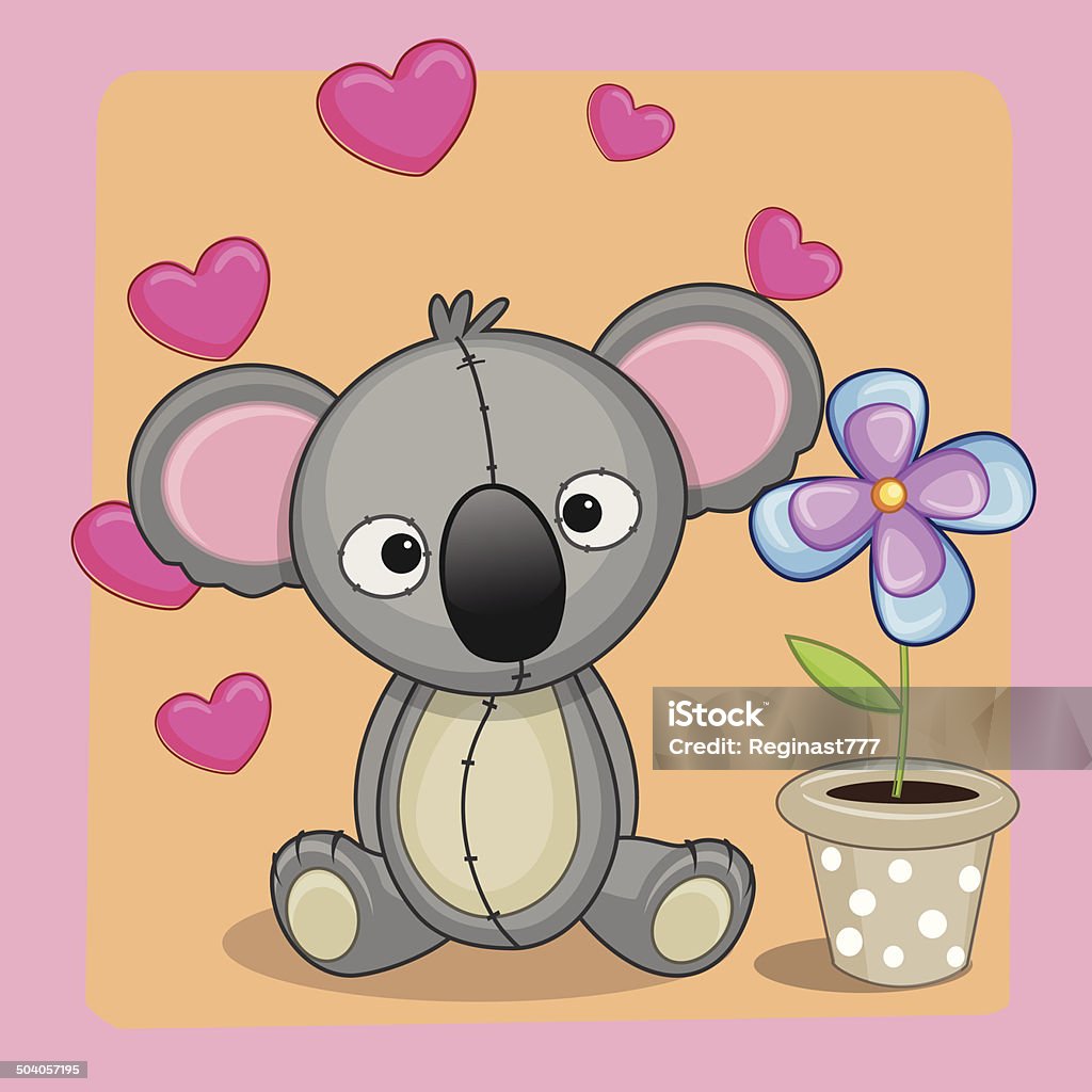 Koala con corazón y flor - arte vectorial de Adulto libre de derechos