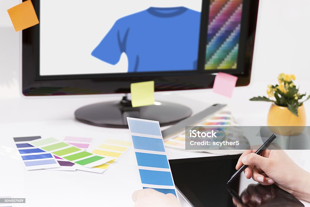 Graphic designer at work. Color samples. Graphic designer at work. Color swatch samples.Graphic designer at work. Color swatch samples. Artist Stock Photo