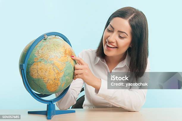 Business Woman With The Globe Stock Photo - Download Image Now - Adult, Blouse, Business