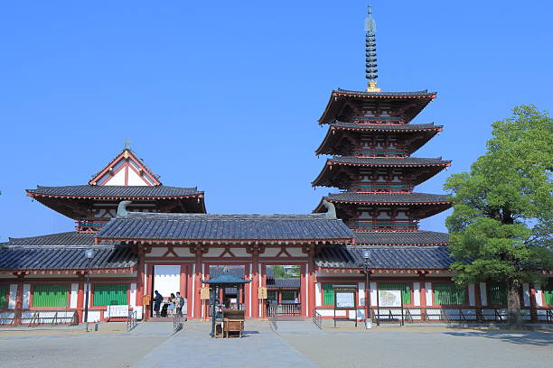 Osaka, Japan - 19 June, 2014: Visitors sightsee historical Shitennoji temple in Osaka Japan.