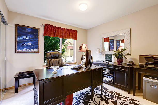 istock Office room interior with black furniture 504058833