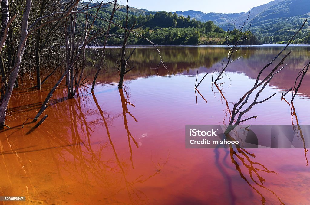 Rojo contaminado lago - Foto de stock de Agua libre de derechos