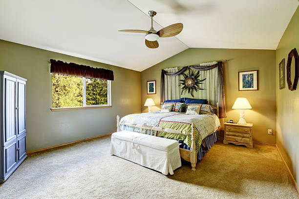 istock Bedroom interior decorated with wall art and curtains 504060215