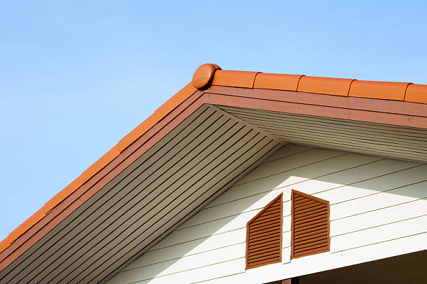 istock Urban roof gable with blue sky 504067830