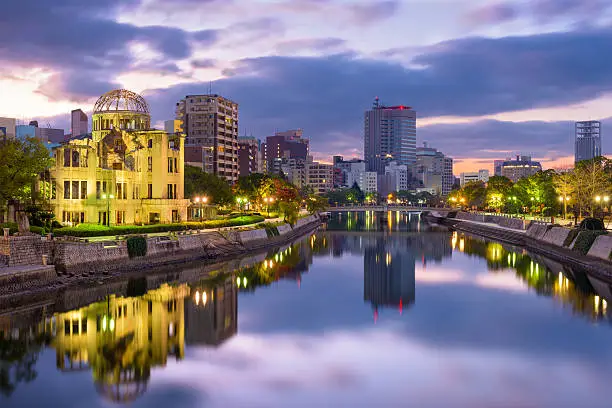 Hiroshima, Japan skyline at the Atomic Dome.