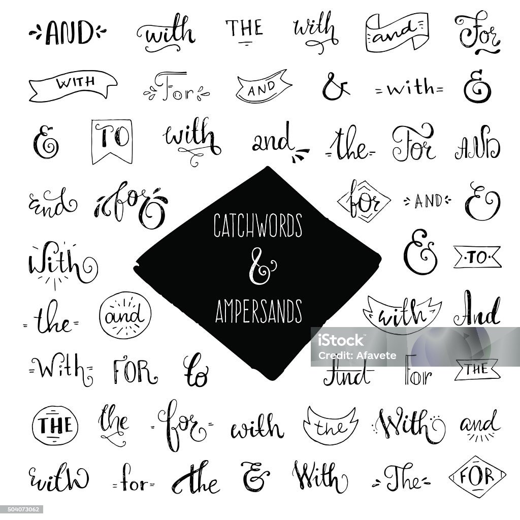 Collection of Catchwords Unique giant collection of real ink ampersands and catchwords. Great vector design set for wedding invitations, save the date cards and other stationary. Ampersand stock vector