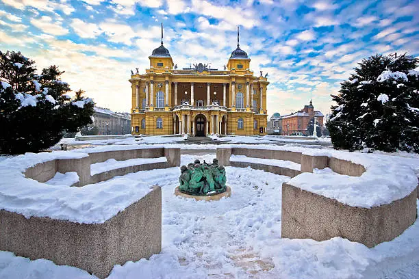 Photo of Croatian national theater in Zagreb winter view