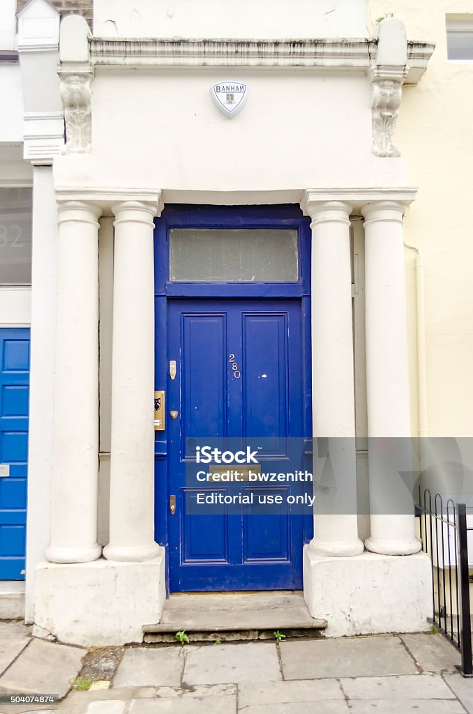 Notting Hill movie location London, UK - May 31, 2015: The front door of Hugh Grant's home in the film âNotting Hillâ, London, May 31, 2015. The building is located at 280 Westbourne Park Road, London W11 Business Stock Photo